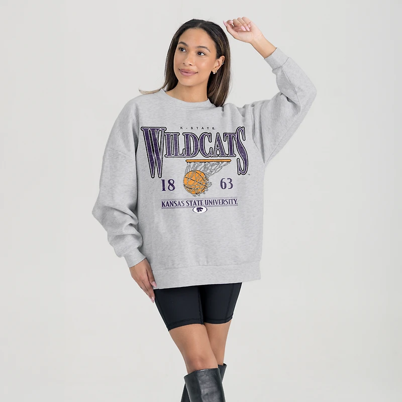 Women's Gameday Couture Gray Kansas State Wildcats Basketball Premium Fleece Drop Pullover Sweatshirt