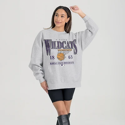 Women's Gameday Couture Gray Kansas State Wildcats Basketball Premium Fleece Drop Pullover Sweatshirt