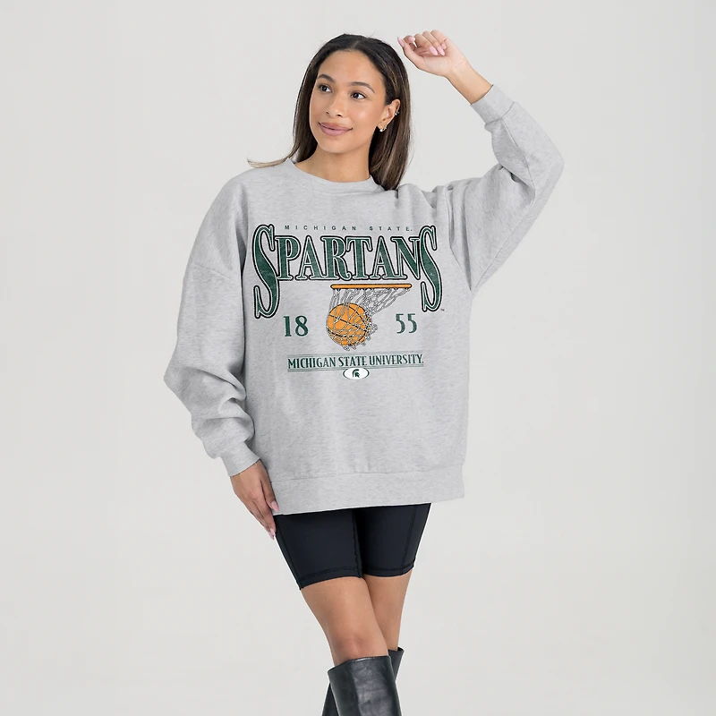 Women's Gameday Couture Gray Michigan State Spartans Basketball Premium Fleece Drop Pullover Sweatshirt