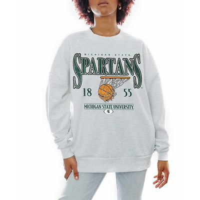 Women's Gameday Couture Gray Michigan State Spartans Basketball Premium Fleece Drop Pullover Sweatshirt