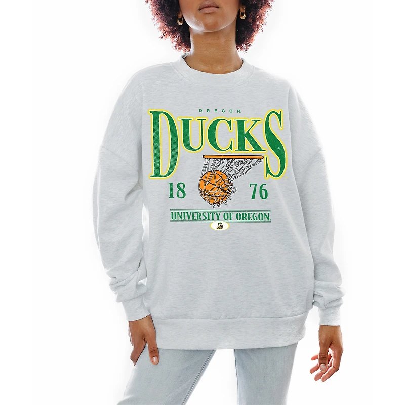 Women's Gameday Couture Gray Oregon Ducks Basketball Premium Fleece Drop Pullover Sweatshirt