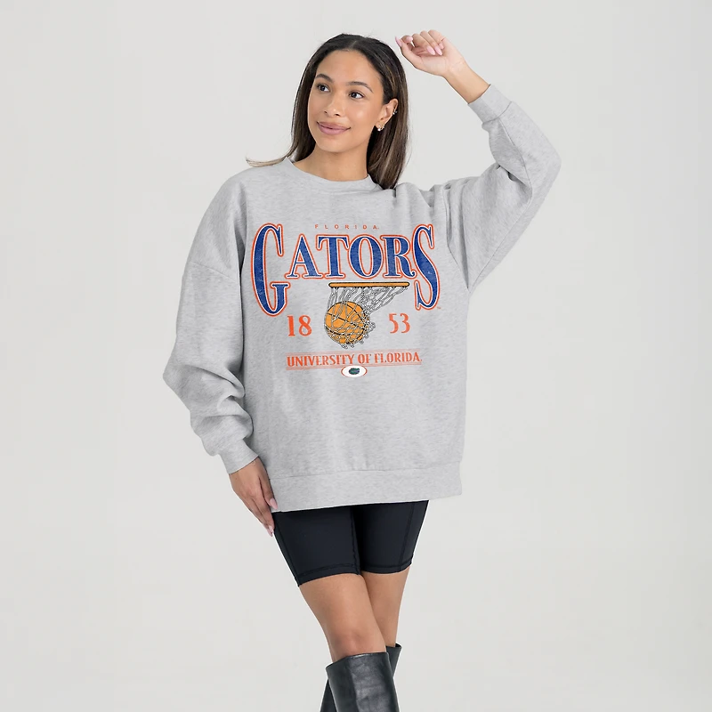 Women's Gameday Couture Gray Florida Gators Basketball Premium Fleece Drop Pullover Sweatshirt