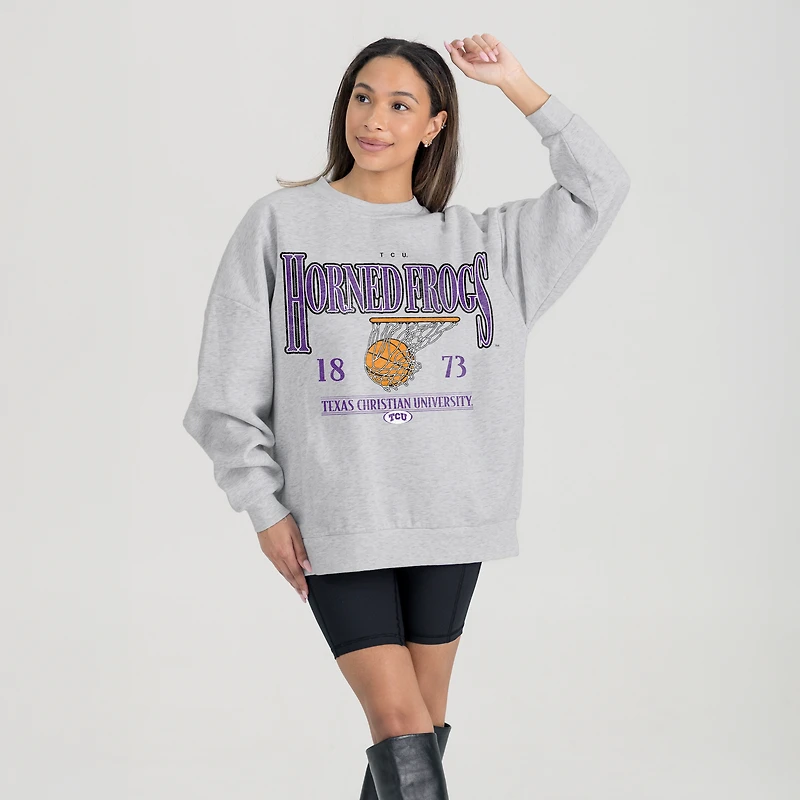 Women's Gameday Couture Gray TCU Horned Frogs Basketball Premium Fleece Drop Pullover Sweatshirt