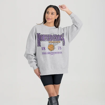 Women's Gameday Couture Gray TCU Horned Frogs Basketball Premium Fleece Drop Pullover Sweatshirt