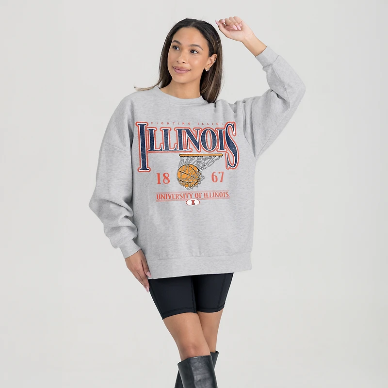 Women's Gameday Couture Gray Illinois Fighting Illini Basketball Premium Fleece Drop Pullover Sweatshirt