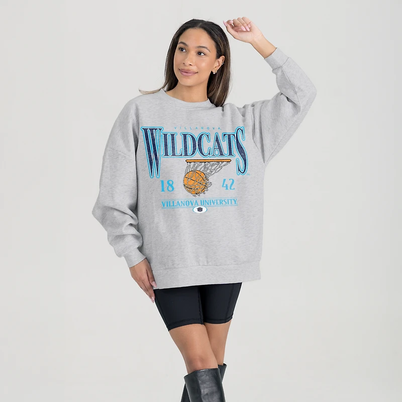Women's Gameday Couture Gray Villanova Wildcats Basketball Premium Fleece Drop Pullover Sweatshirt