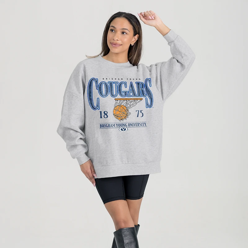 Women's Gameday Couture Gray BYU Cougars Basketball Premium Fleece Drop Pullover Sweatshirt