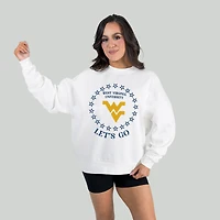 Women's Gameday Couture White West Virginia Mountaineers Stars Premium Fleece Drop Pullover Sweatshirt