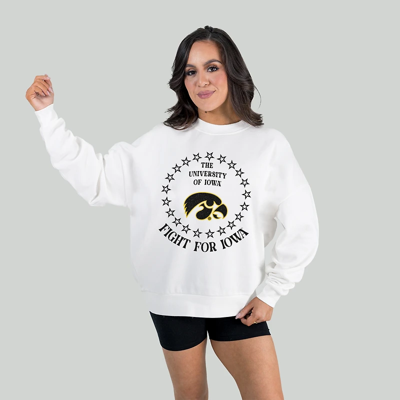 Women's Gameday Couture White Iowa Hawkeyes Stars Premium Fleece Drop Pullover Sweatshirt