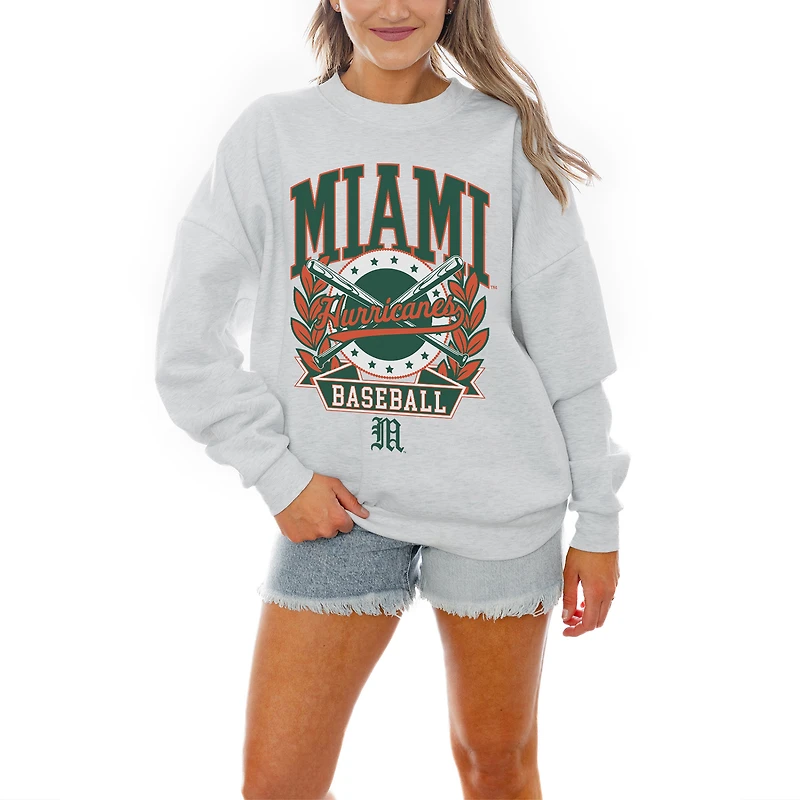 Women's Gameday Couture Gray Miami Hurricanes Baseball Premium Fleece Drop Pullover Sweatshirt