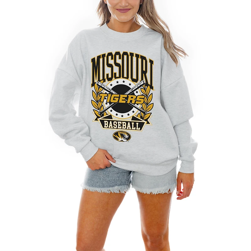 Women's Gameday Couture Gray Missouri Tigers Baseball Premium Fleece Drop Pullover Sweatshirt