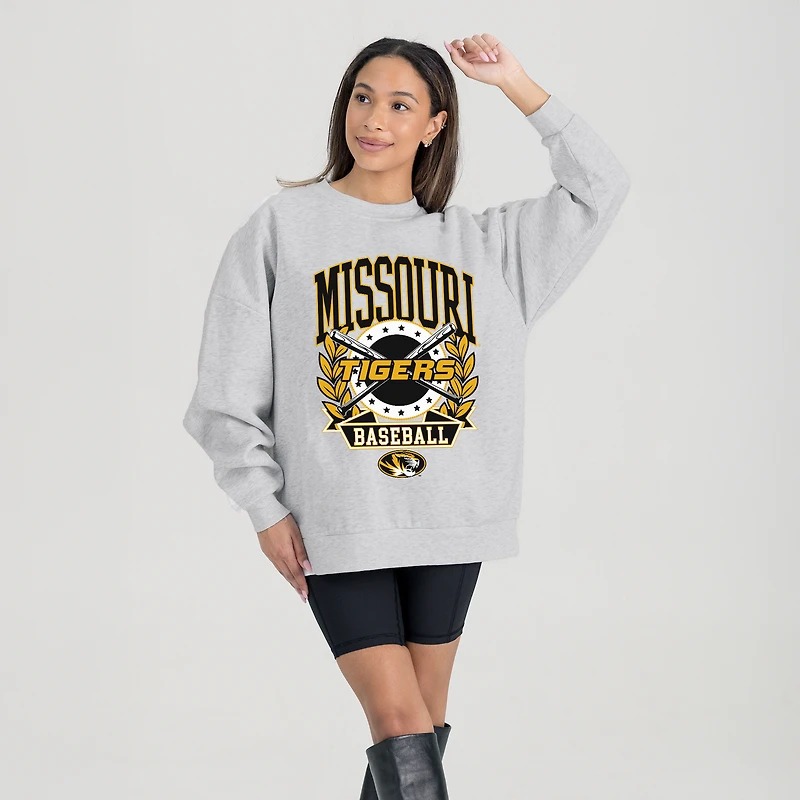 Women's Gameday Couture Gray Missouri Tigers Baseball Premium Fleece Drop Pullover Sweatshirt
