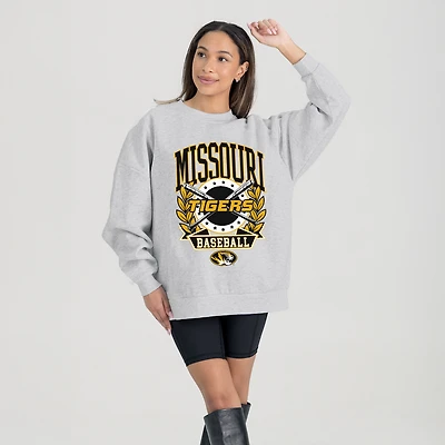 Women's Gameday Couture Gray Missouri Tigers Baseball Premium Fleece Drop Pullover Sweatshirt
