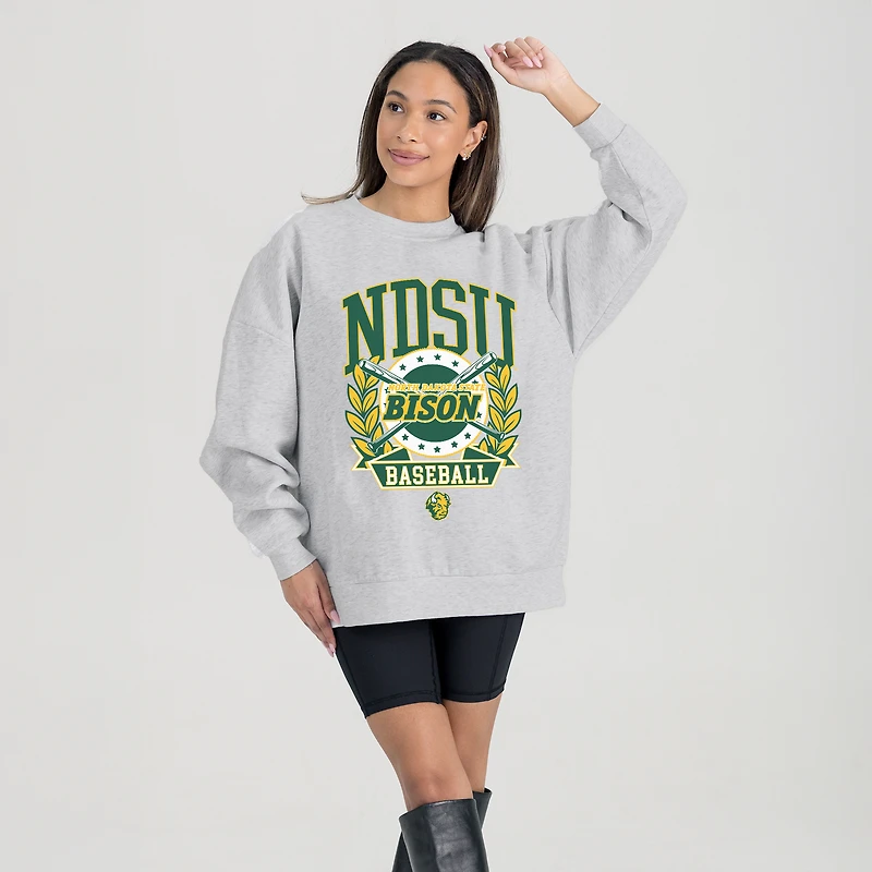 Women's Gameday Couture Gray NDSU Bison Baseball Premium Fleece Drop Pullover Sweatshirt