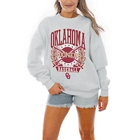 Women's Gameday Couture Gray Oklahoma Sooners Baseball Premium Fleece Drop Pullover Sweatshirt