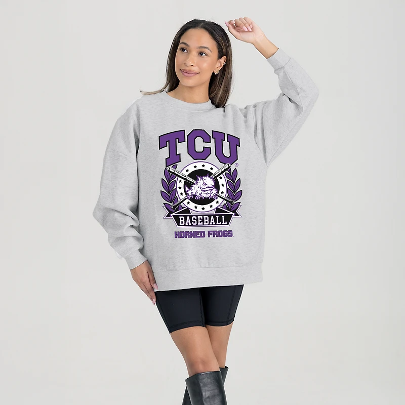 Women's Gameday Couture Gray TCU Horned Frogs Baseball Premium Fleece Drop Pullover Sweatshirt