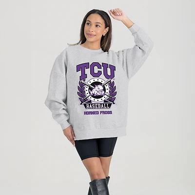 Women's Gameday Couture Gray TCU Horned Frogs Baseball Premium Fleece Drop Pullover Sweatshirt
