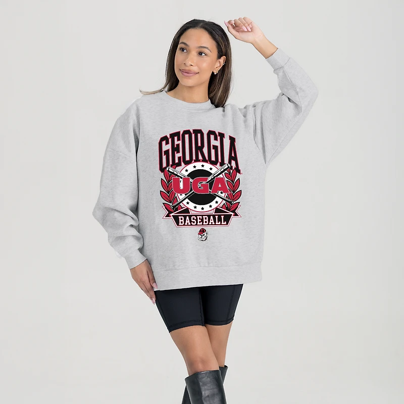 Women's Gameday Couture Gray Georgia Bulldogs Baseball Premium Fleece Drop Pullover Sweatshirt