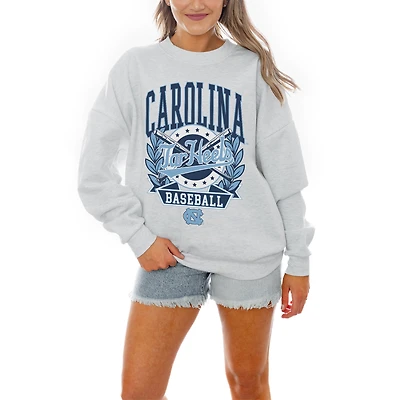 Women's Gameday Couture Gray North Carolina Tar Heels Baseball Premium Fleece Drop Pullover Sweatshirt