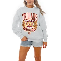 Women's Gameday Couture Gray USC Trojans Baseball Premium Fleece Drop Pullover Sweatshirt