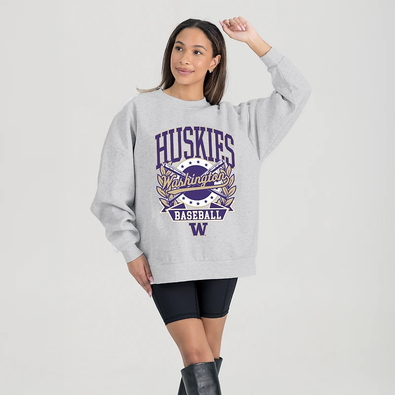 Women's Gameday Couture Gray Washington Huskies Baseball Premium Fleece Drop Pullover Sweatshirt