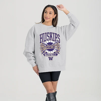 Women's Gameday Couture Gray Washington Huskies Baseball Premium Fleece Drop Pullover Sweatshirt