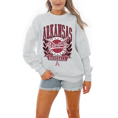 Women's Gameday Couture Gray Arkansas Razorbacks Baseball Premium Fleece Drop Pullover Sweatshirt
