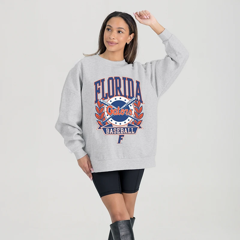 Women's Gameday Couture Gray Florida Gators Baseball Premium Fleece Drop Pullover Sweatshirt