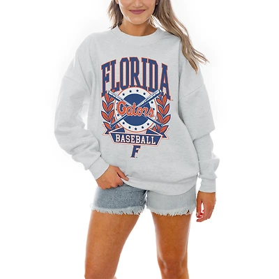 Women's Gameday Couture Gray Florida Gators Baseball Premium Fleece Drop Pullover Sweatshirt