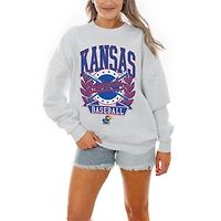 Women's Gameday Couture Gray Kansas Jayhawks Baseball Premium Fleece Drop Pullover Sweatshirt