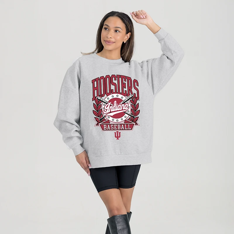 Women's Gameday Couture Gray Indiana Hoosiers Baseball Premium Fleece Drop Pullover Sweatshirt