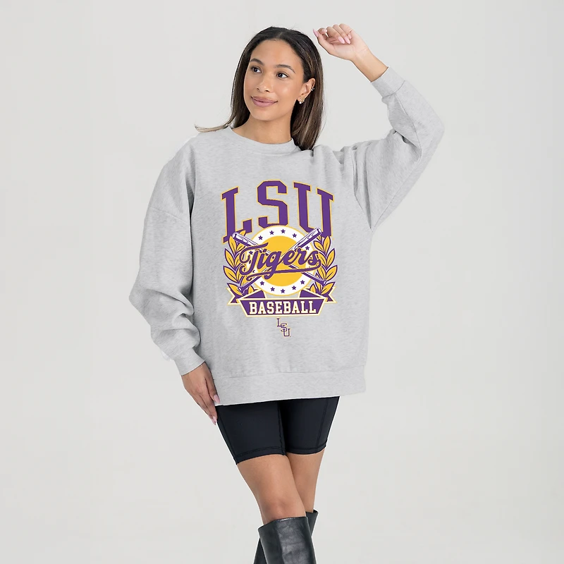 Women's Gameday Couture Gray LSU Tigers Baseball Premium Fleece Drop Pullover Sweatshirt