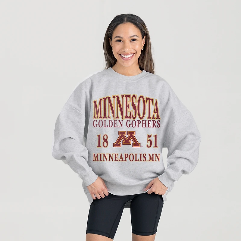 Women's Gameday Couture Gray Minnesota Golden Gophers Established Premium Fleece Drop Pullover Sweatshirt