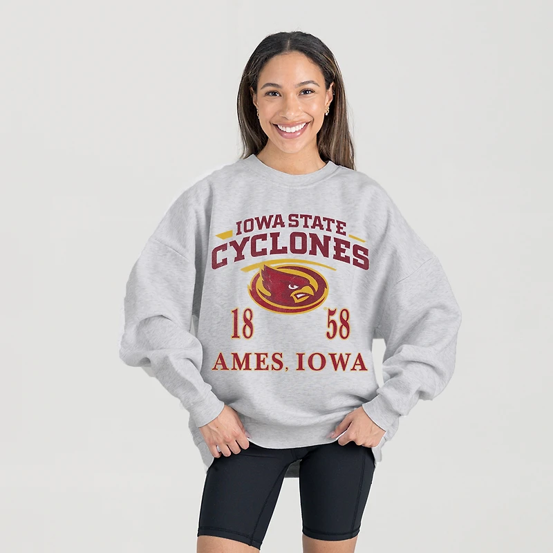 Women's Gameday Couture Gray Iowa State Cyclones Established Premium Fleece Drop Pullover Sweatshirt