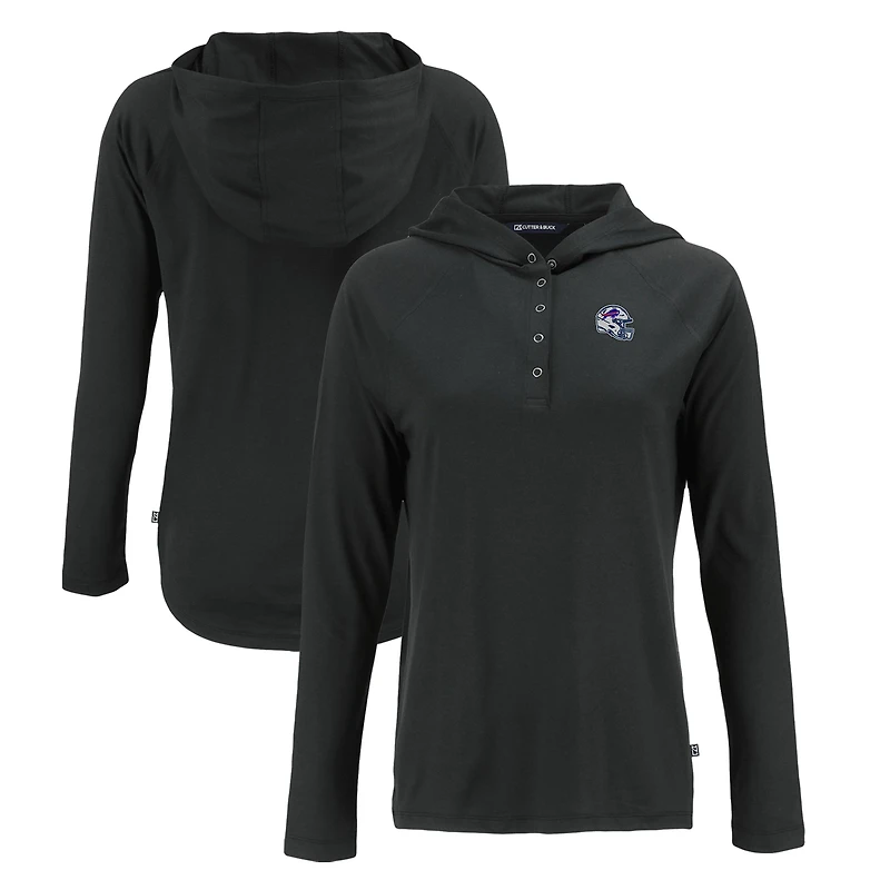 Women's Cutter & Buck Black Buffalo Bills Coastline Epic Comfort Eco Recycled Raglan Pullover Hoodie
