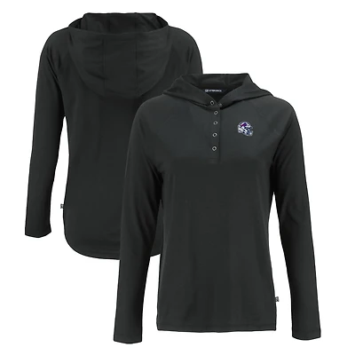 Women's Cutter & Buck Black Buffalo Bills Coastline Epic Comfort Eco Recycled Raglan Pullover Hoodie
