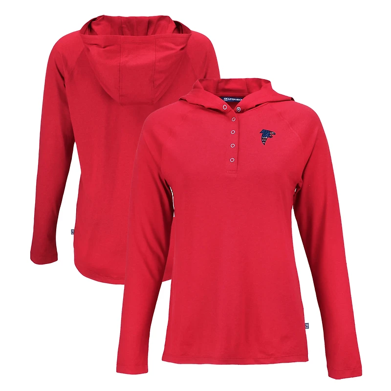 Women's Cutter & Buck Red Atlanta Falcons Americana Coastline Epic Comfort Eco Recycled Raglan Pullover Hoodie
