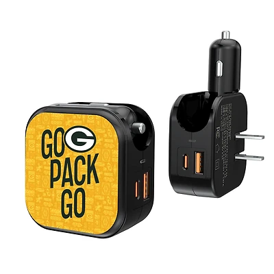 Keyscaper Black Green Bay Packers 2-In-1 USB A/C Charger