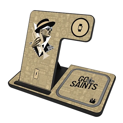 Keyscaper Black New Orleans Saints 3-in-1 Charging Station