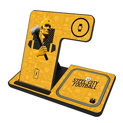 Keyscaper Black Pittsburgh Steelers 3-in-1 Charging Station
