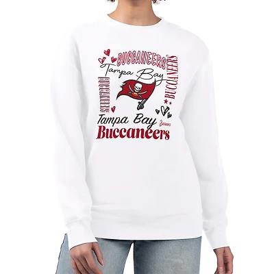 Women's G-III 4Her by Carl Banks White Tampa Bay Buccaneers Collage Graphic Fleece Pullover Sweatshirt