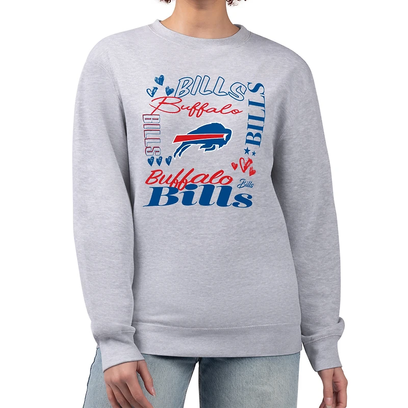 Women's G-III 4Her by Carl Banks Heather Gray Buffalo Bills Collage Graphic Fleece Pullover Sweatshirt