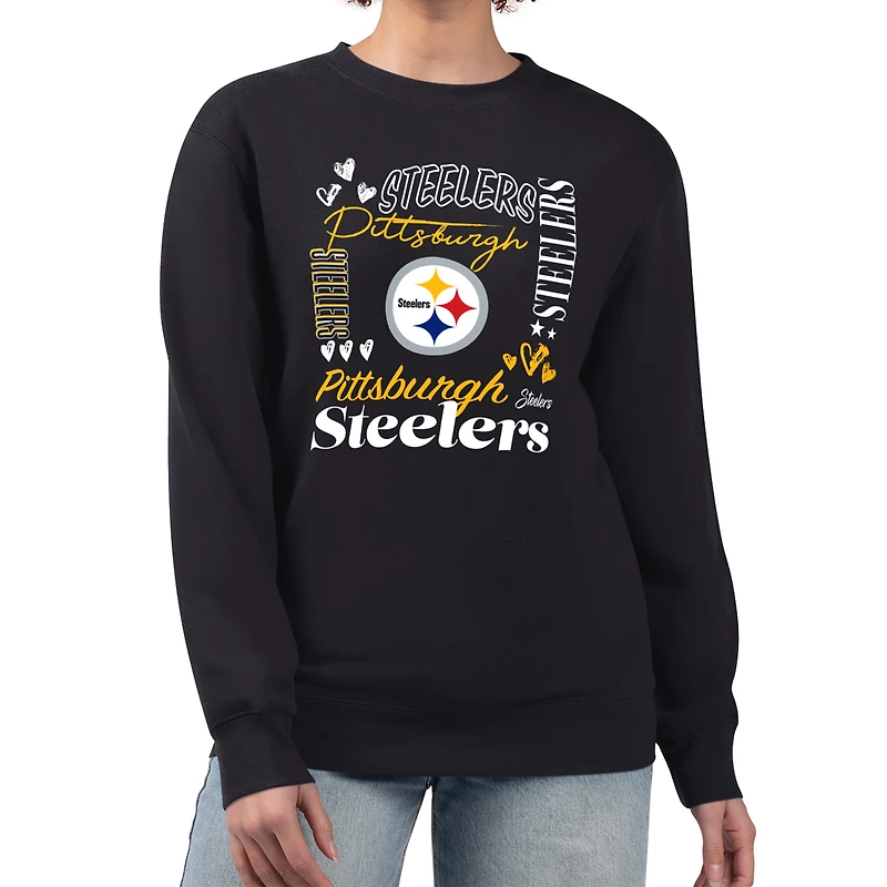 Women's G-III 4Her by Carl Banks Black Pittsburgh Steelers Collage Graphic Fleece Pullover Sweatshirt