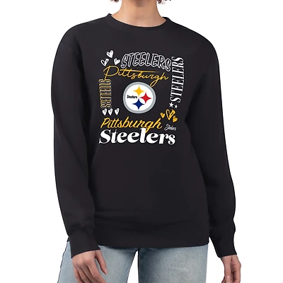 Women's G-III 4Her by Carl Banks Black Pittsburgh Steelers Collage Graphic Fleece Pullover Sweatshirt