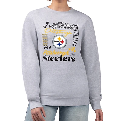 Women's G-III 4Her by Carl Banks Heather Gray Pittsburgh Steelers Collage Graphic Fleece Pullover Sweatshirt
