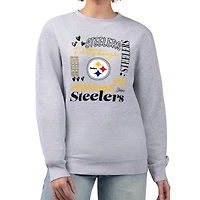 Women's G-III 4Her by Carl Banks Heather Gray Pittsburgh Steelers Collage Graphic Fleece Pullover Sweatshirt
