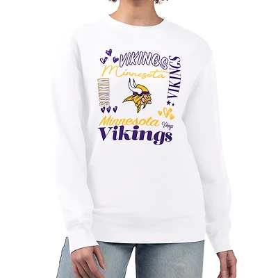 Women's G-III 4Her by Carl Banks White Minnesota Vikings Collage Graphic Fleece Pullover Sweatshirt