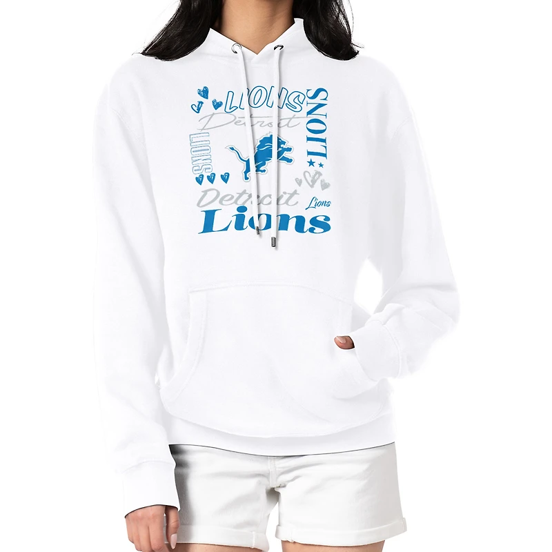 Women's G-III 4Her by Carl Banks White Detroit Lions Collage Graphic Fleece Pullover Hoodie