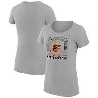 Women's G-III 4Her by Carl Banks Heather Gray Baltimore Orioles Super-Slim Fit Lightweight Collage Team Graphic Crew Neck T-Shirt