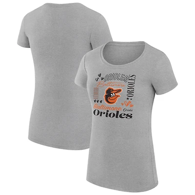Women's G-III 4Her by Carl Banks Heather Gray Baltimore Orioles Super-Slim Fit Lightweight Collage Team Graphic Crew Neck T-Shirt
